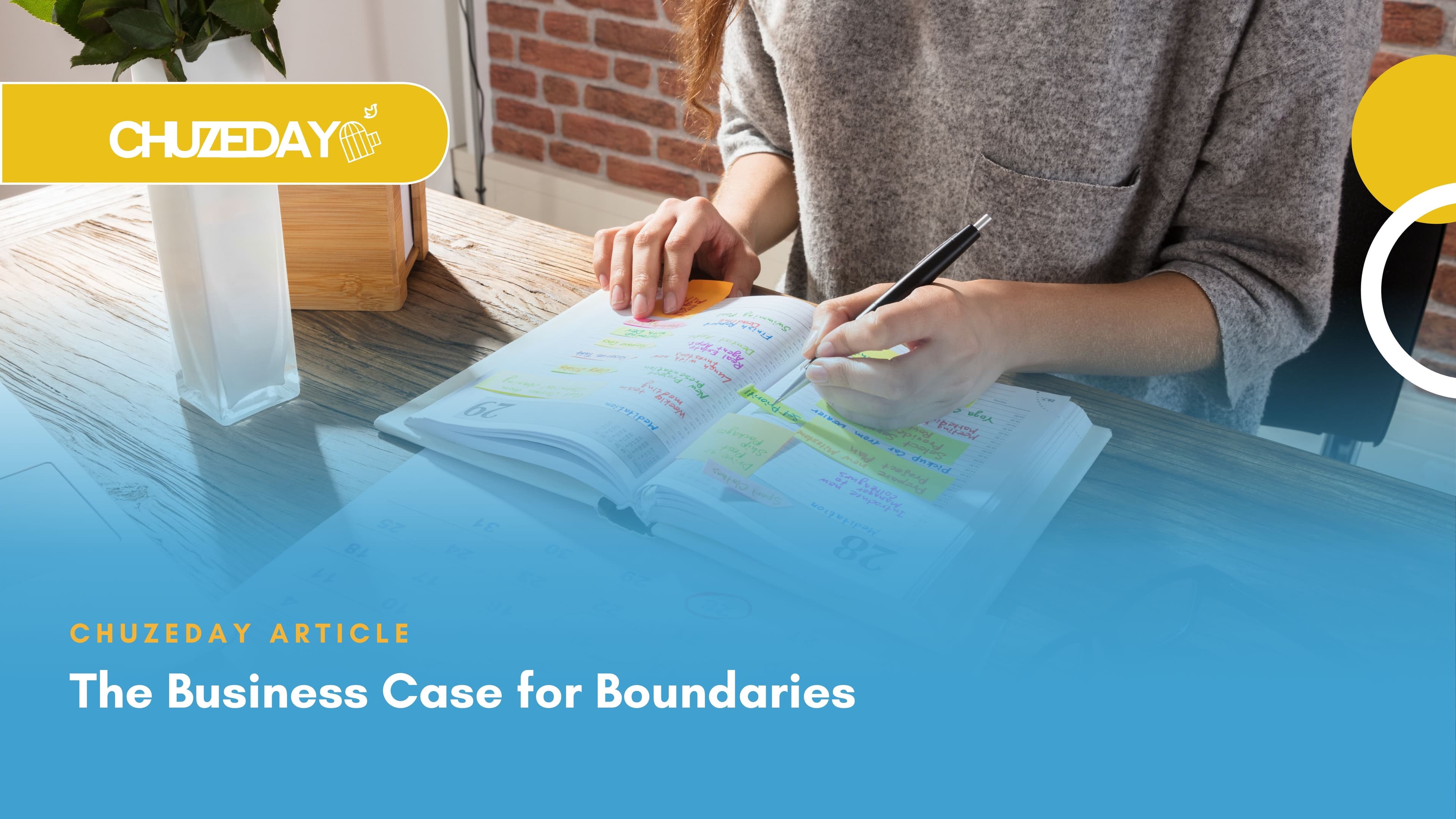 Solo provider writing in a colourful planner with blocked time, symbolising business boundaries for solo providers and the importance of protecting time.